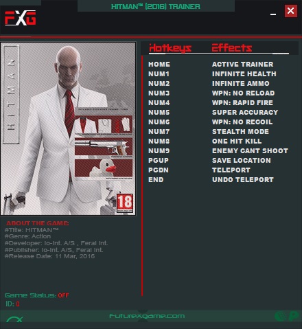 скачать Hitman 6: Трейнер/Trainer (+9) [1.13.2]