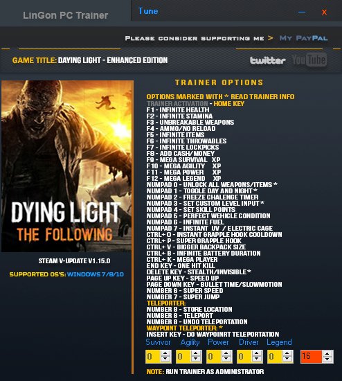 скачать Dying Light: The Following: Трейнер/Trainer (+35) [1.15.0]