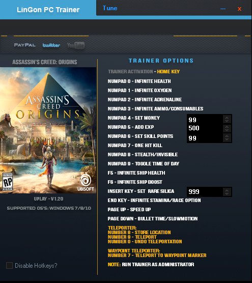 скачать Assassin's Creed: Origins: Трейнер/Trainer (+18) [1.20]