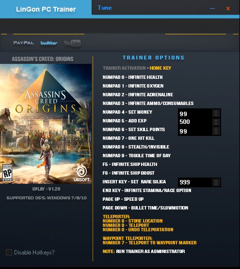 скачать Assassin's Creed: Origins: Трейнер/Trainer (+18) [1.20]