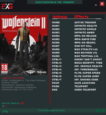 скачать Wolfenstein 2: The New Colossus: Трейнер/Trainer (+18) [1.0 - Update 6