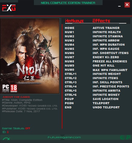 скачать Nioh: Трейнер/Trainer (+17) [1.21 - 1.21.04]