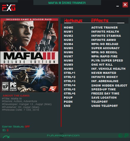 скачать Mafia 3: Трейнер/Trainer (+17) [1.0 - 1.09]