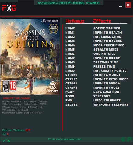 скачать Assassin's Creed: Origins: Трейнер/Trainer (+16) [1.21]