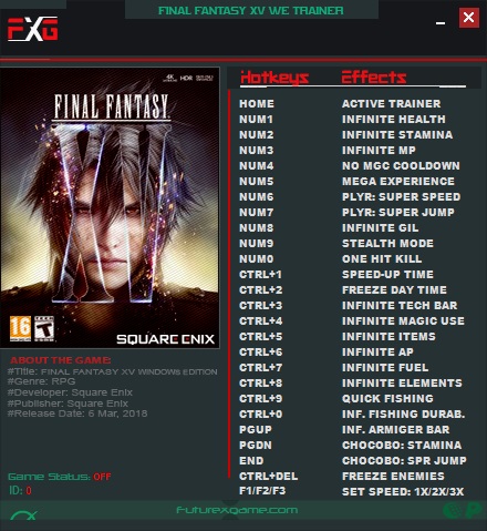 скачать Final Fantasy 15: Трейнер/Trainer (+25) [1.0 build-1138403]