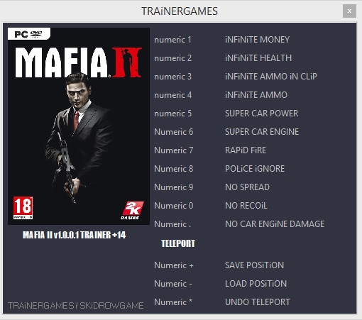 скачать Mafia 2: Трейнер/Trainer (+12) [1.0.0.1]