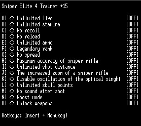 скачать Sniper Elite 4: Трейнер/Trainer (+15) [Steam] - Updated: 19.08.2018