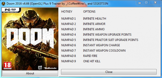 скачать Doom (2016): Трейнер/Trainer (+9) [6.66: OpenGL]