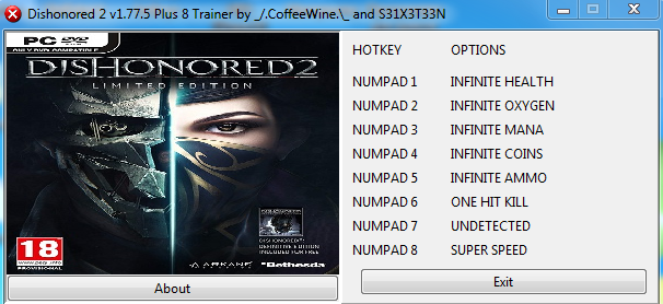 скачать Dishonored 2: Трейнер/Trainer (+8) [1.77.5.0]
