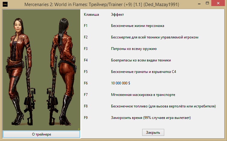 скачать Mercenaries 2: World in Flames: Трейнер/Trainer (+9) [1.1] 