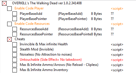 скачать OVERKILL: The Walking Dead - Таблица для Cheat Engine (+20) [1.0.2.341408]