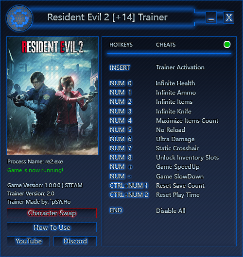 скачать Resident Evil 2: Трейнер/Trainer (+14 / Character Swap) [2.0 | STEAM]