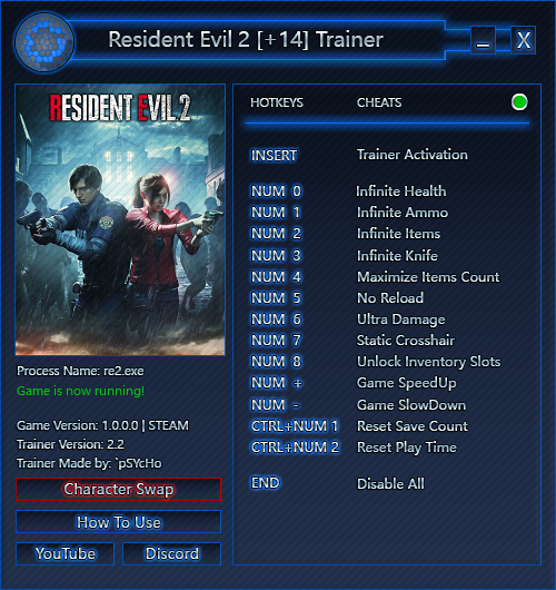 скачать Resident Evil 2: Трейнер/Trainer (+14 / Character Swap) [2.2 | STEAM] 