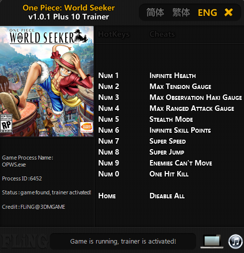 скачать One Piece: World Seeker: Трейнер/Trainer (+10) [1.0.1]