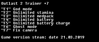 скачать Outlast 2: Трейнер/Trainer (+7) [Steam 21.03.2019]
