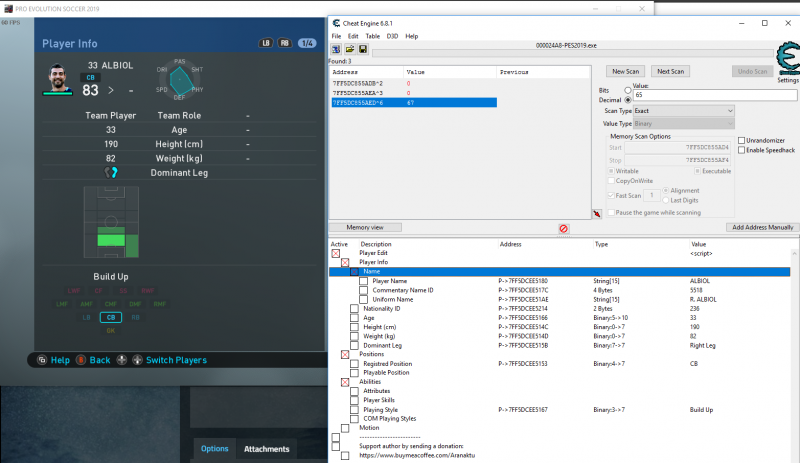 скачать Pro Evolution Soccer 2019 (PES 2019): Таблица для Cheat Engine (Редактор Игроков) [09.03.2019]