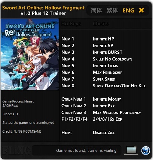 скачать Sword Art Online: Hollow Fragment: Трейнер/Trainer (+12) [1.00-1.02] 