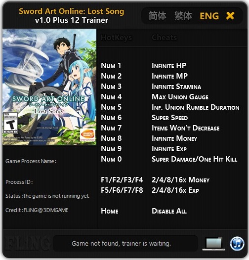 скачать Sword Art Online: Lost Song Трейнер/Trainer (+12) [1.00] 