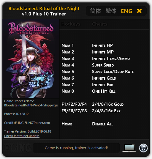 скачать Bloodstained: Ritual of the Night: Трейнер/Trainer (+10) [1.0]