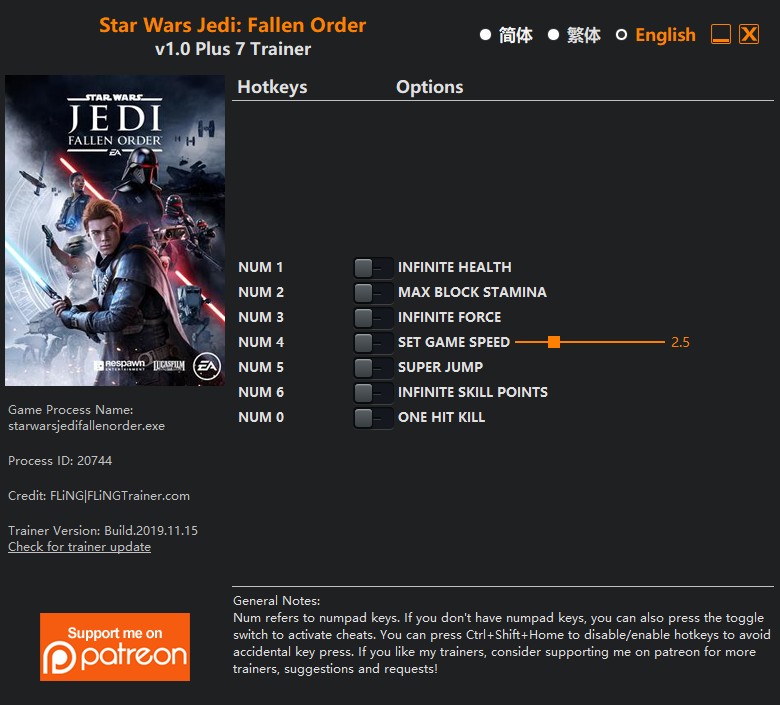 скачать Star Wars Jedi: Fallen Order - +7 трейнер {FLiNG}