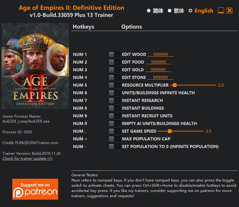 скачать Age of Empires II: Definitive Edition - +12 трейнер v1.0-Build.33059 {FLiNG}