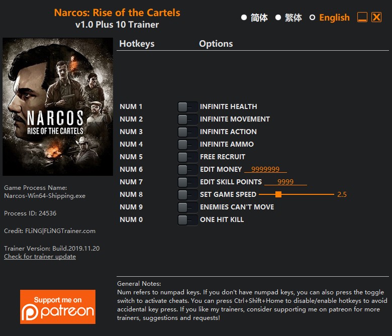 скачать Narcos: Rise of the Cartels - +10 трейнер v1.0 {FLiNG}