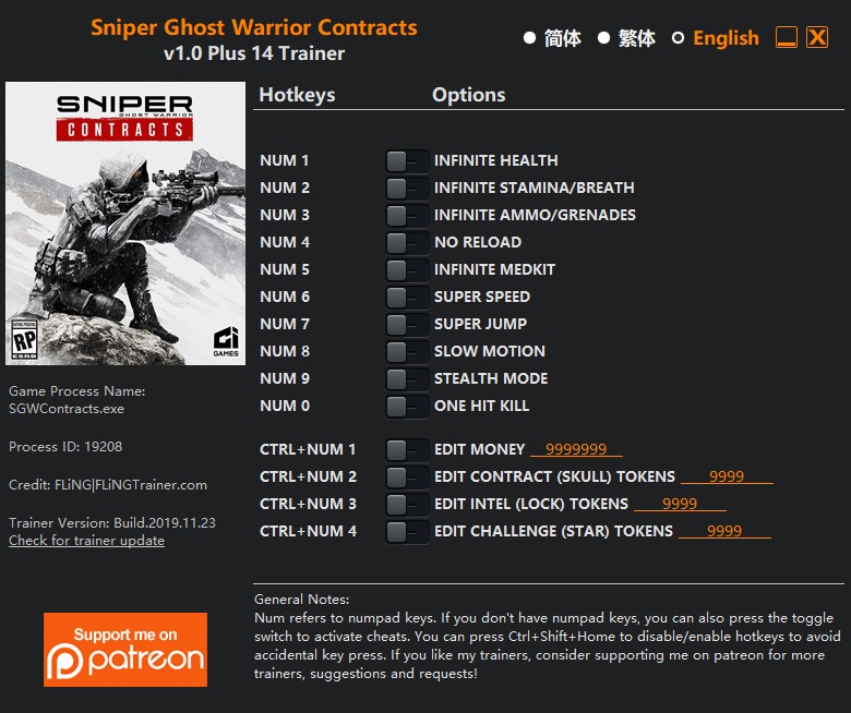 скачать Sniper Ghost Warrior Contracts: +14 трейнер v1.0 {FLiNG}