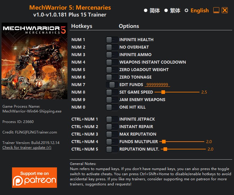 скачать MechWarrior 5: Mercenaries - +15 трейнер v1.0-v1.0.181 {FLiNG}