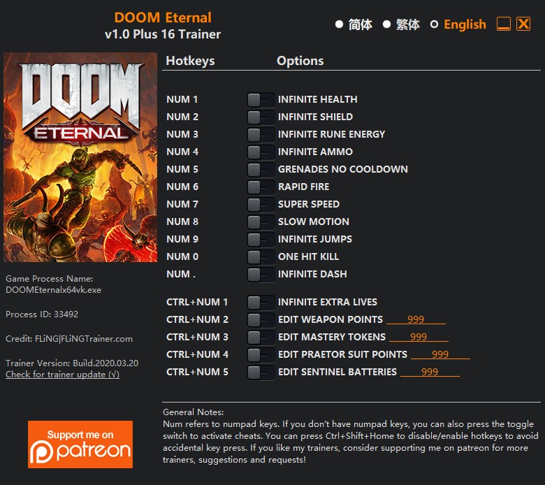 скачать DOOM Eternal: +16 трейнер v1.0 {FLiNG}