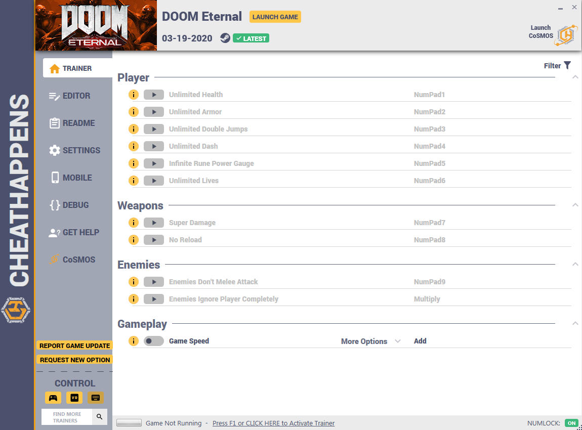 скачать DOOM Eternal: +19 трейнер v1.0 {CheatHappens.com}