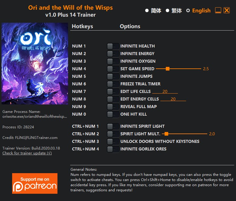 скачать Ori and the Will of the Wisps: +14 трейнер v1.0 {FLiNG}