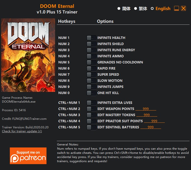 скачать DOOM Eternal: +15 трейнер v1.0 {FLiNG}