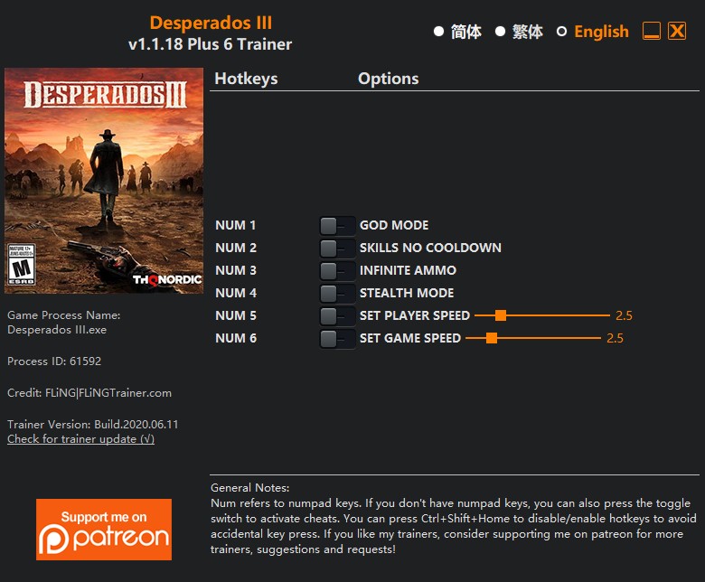 скачать Desperados III: +6 трейнер v1.1.18 {FLiNG}