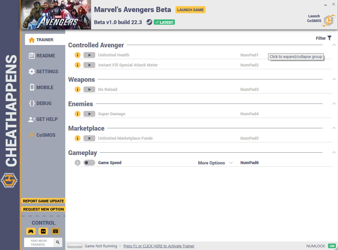 скачать Marvel's Avengers: +6 трейнер Beta v1.0 build 22.3 {CheatHappens.com}