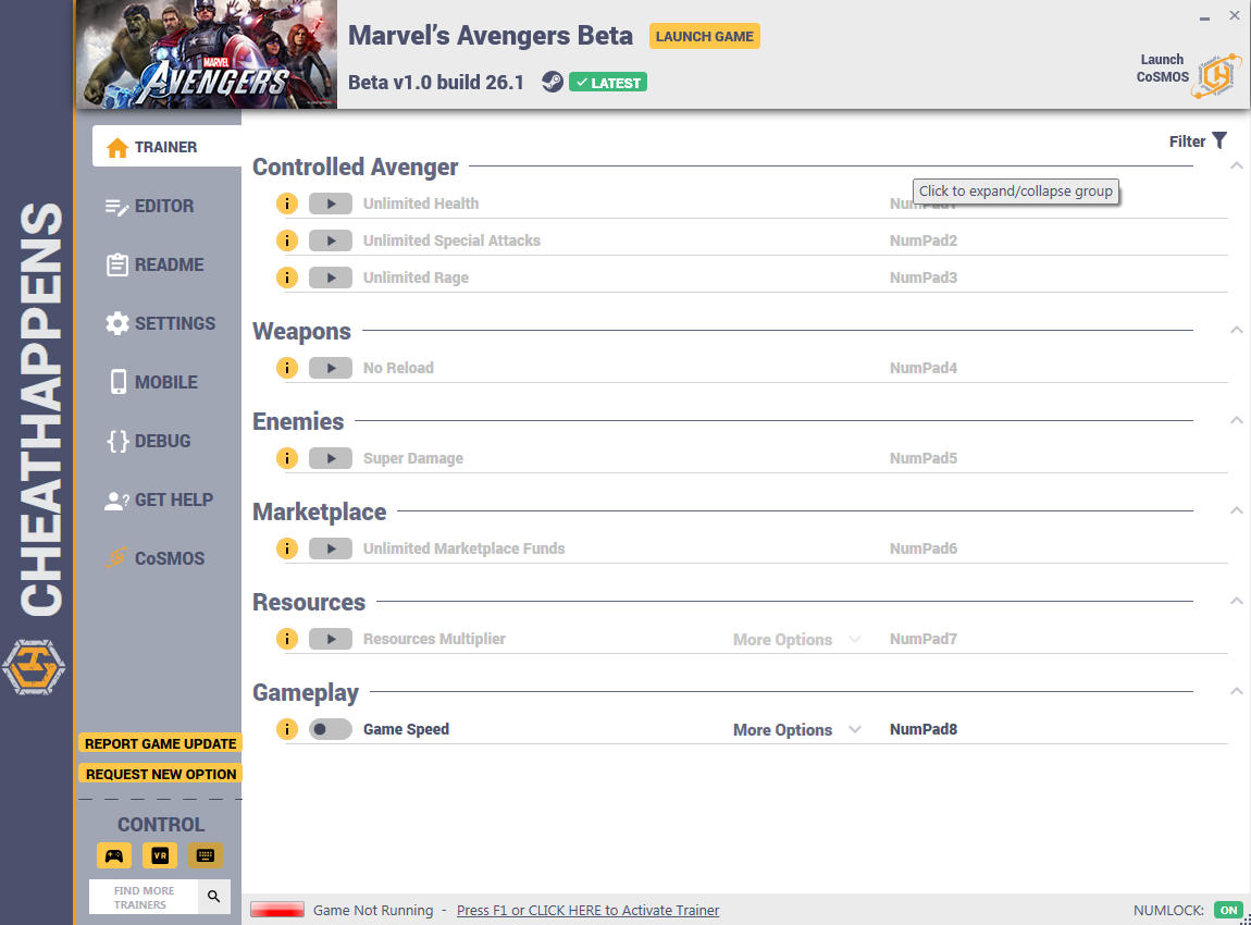 скачать Marvel's Avengers: +12 трейнер Beta v1.0 build 26.1 {CheatHappens.com}