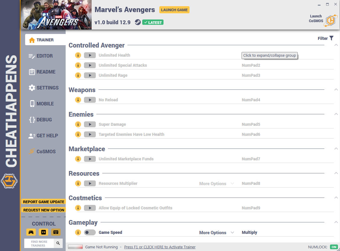 скачать Marvel's Avengers: +14 трейнер v1.0 build 12.9 {CheatHappens.com}