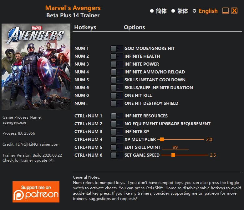 скачать Marvel's Avengers: +14 трейнер Beta v2020.08.22 {FLiNG}