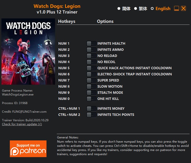 скачать Watch Dogs: Legion +12 трейнер v1.0 {FLiNG}