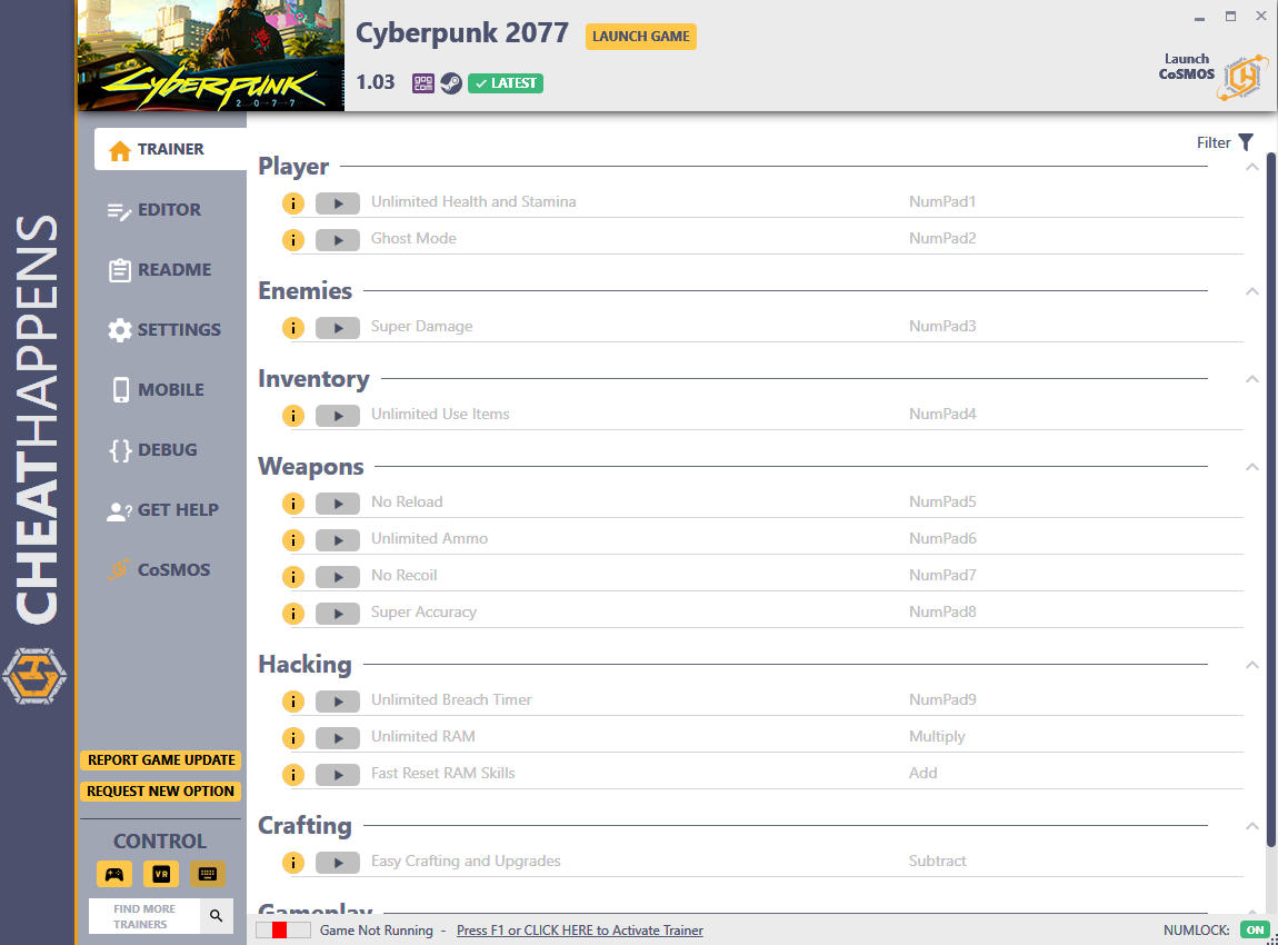 скачать Cyberpunk 2077: +47 трейнер v1.03 {CheatHappens.com}