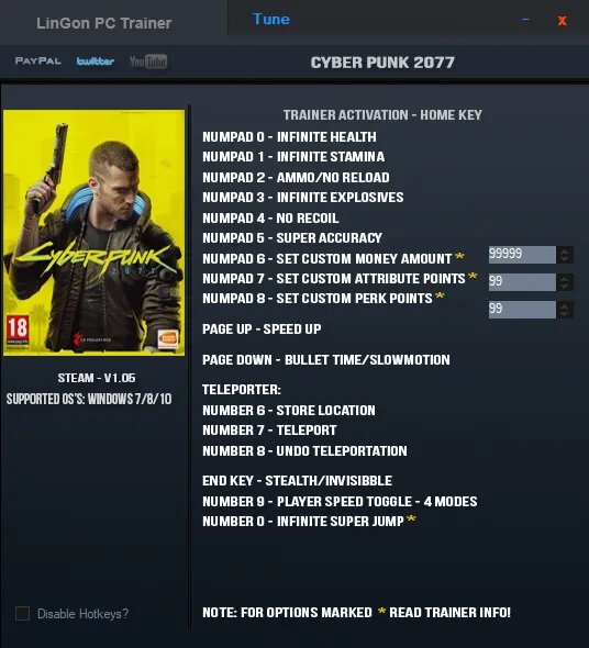 скачать Cyberpunk 2077: +16 трейнер v1.05 {LinGon}