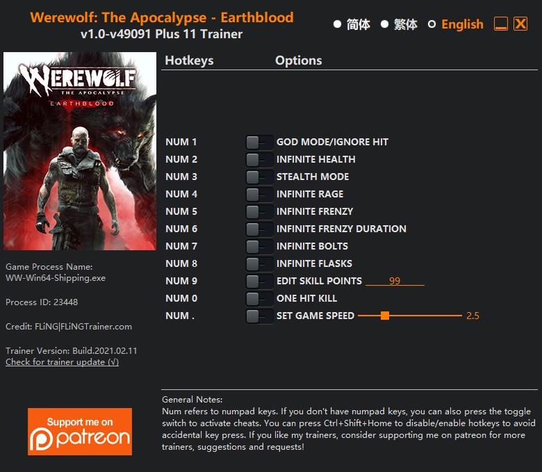 скачать Werewolf: The Apocalypse – Earthblood: +11 трейнер v1.0-v49091 {FLiNG}