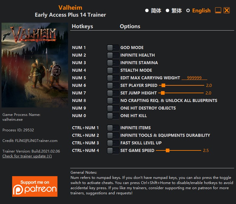скачать Valheim: +14 трейнер v2021.02.06 {FLiNG}