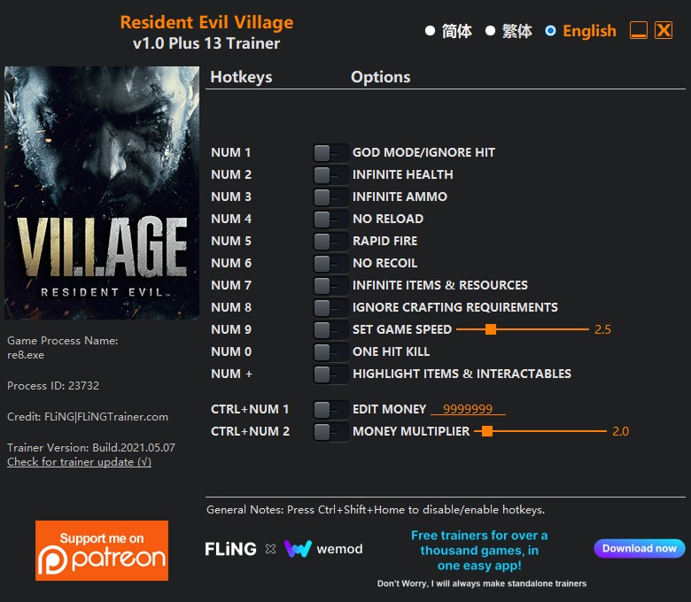 скачать Resident Evil Village: +13 трейнер v1.0 {FLiNG}