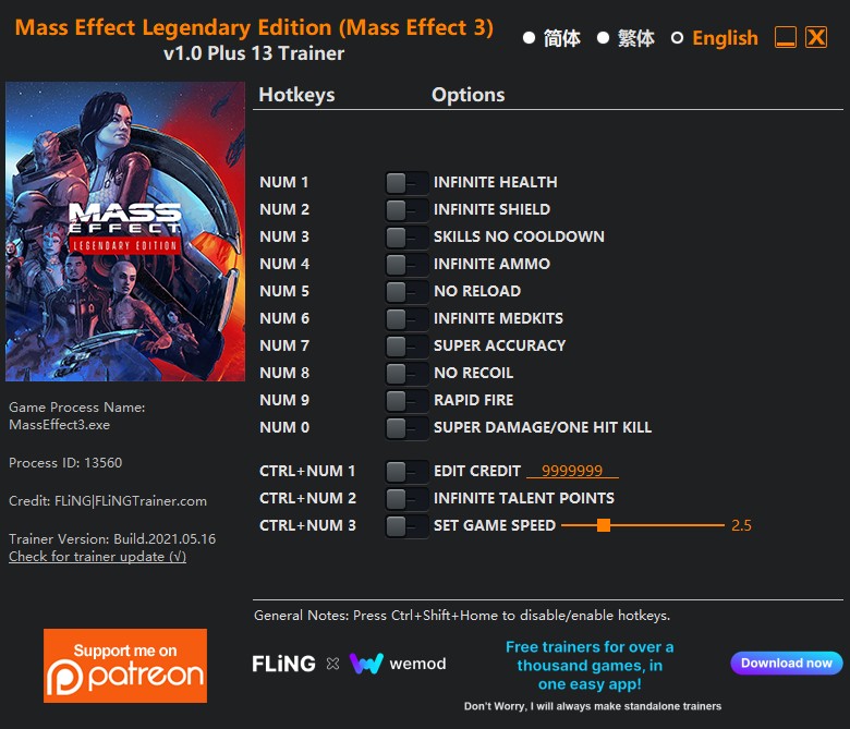 скачать Mass Effect Legendary Edition (Mass Effect 3): +13 трейнер v1.0 {FLiNG}