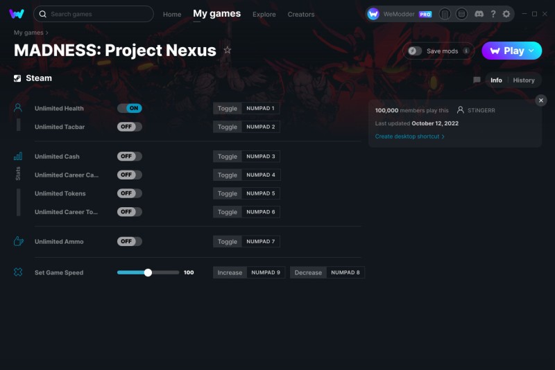 скачать MADNESS: Project Nexus +8 трейнер v12.10.2022 {STiNGERR / WeMod}