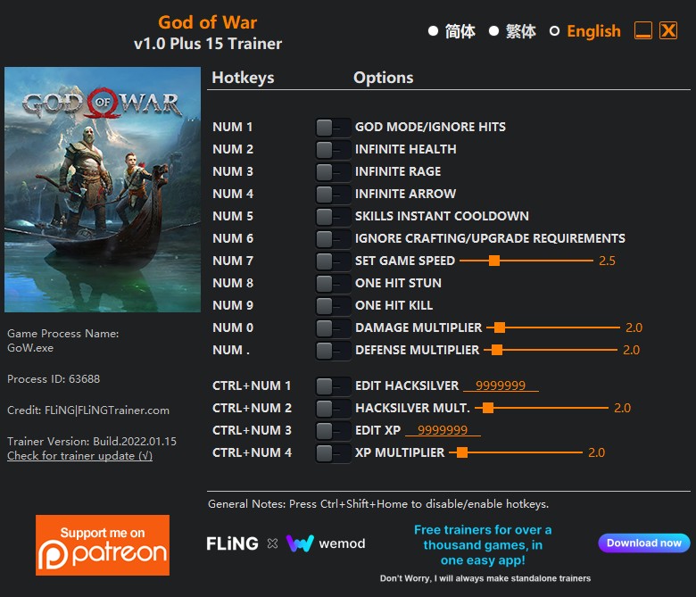 скачать God of War: +15 трейнер v1.0 {FLiNG}