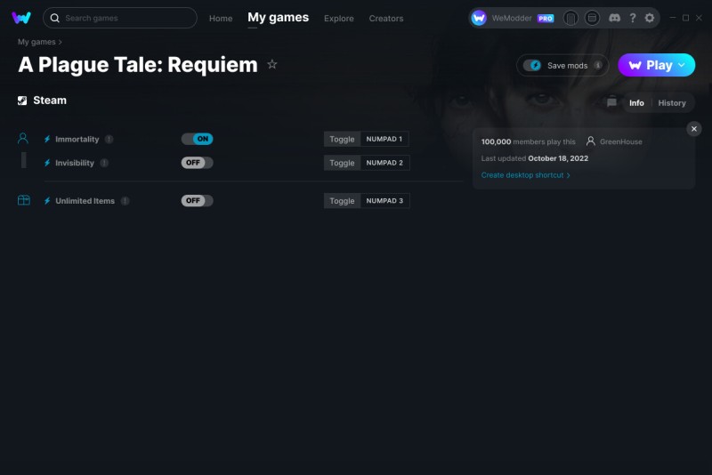 скачать A Plague Tale: Requiem +3 трейнер v18.10.2022 {GreenHouse / WeMod}