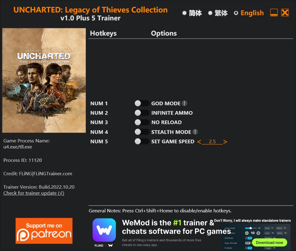 скачать Uncharted: Legacy of Thieves Collection - +5 трейнер v1.0 {FLiNG}