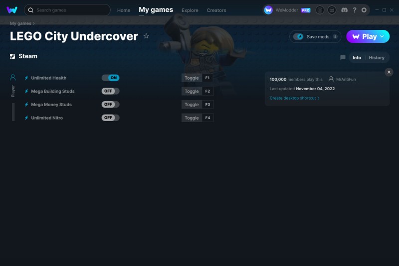 скачать LEGO City Undercover: +4 трейнер v04.11.2022 {MrAntiFun / WeMod}