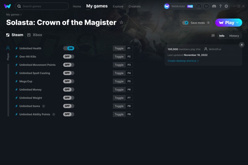 скачать Solasta: Crown of the Magister +9 трейнер v16.11.2022 {MrAntiFun / WeMod}